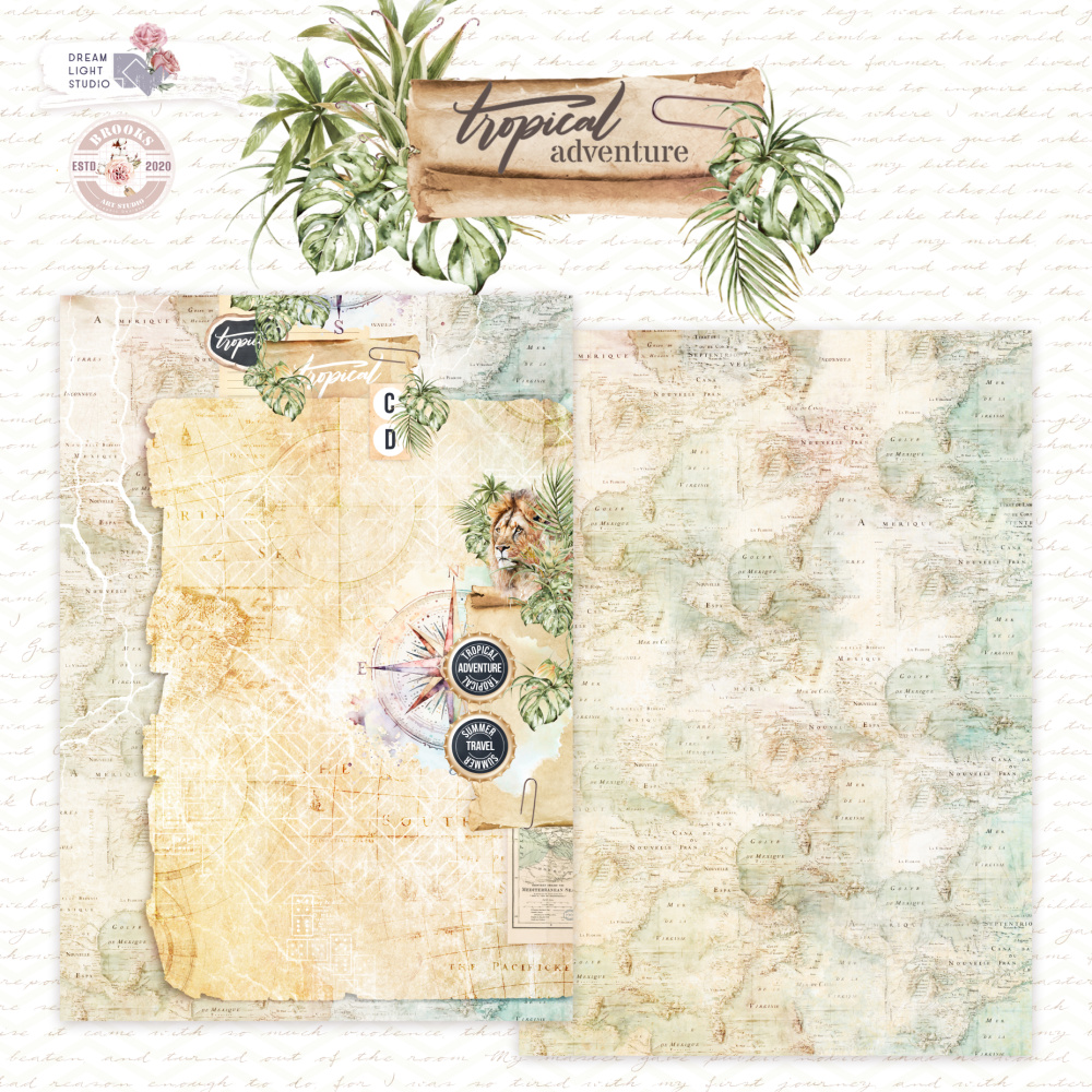 картинка Лист двусторонней бумаги DB0021-05 из коллекции "Tropical adventure", A4, пл. 190 г/м от магазина Компания+