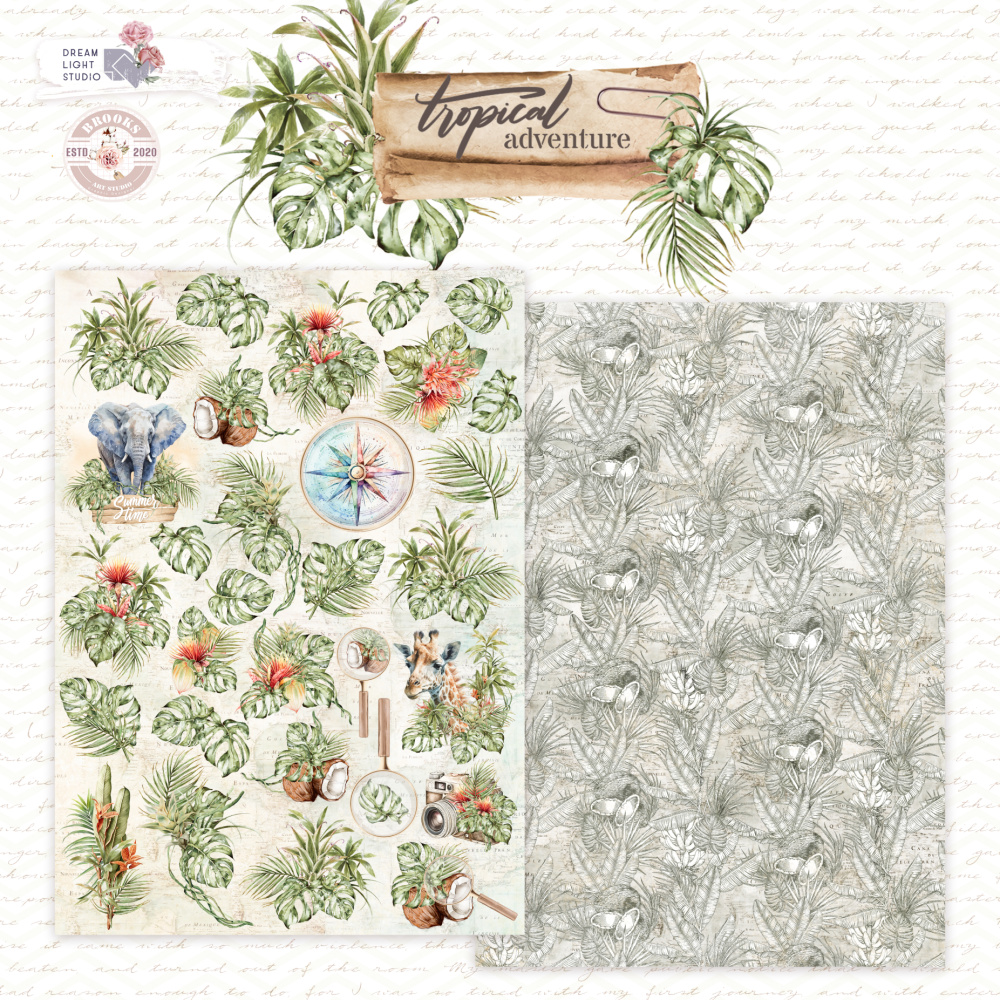 картинка Лист двусторонней бумаги DB0021-06 из коллекции "Tropical adventure", A4, пл. 190 г/м от магазина Компания+