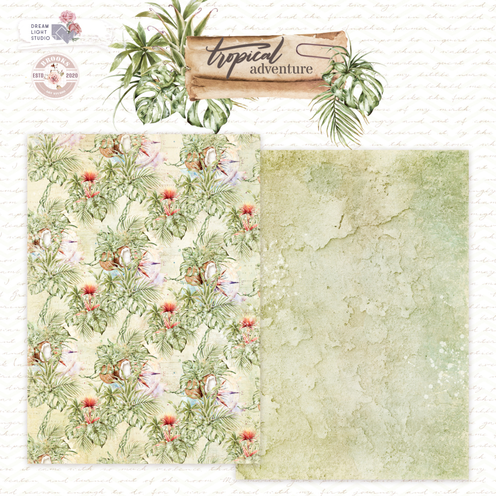 картинка Лист двусторонней бумаги DB0021-02 из коллекции "Tropical adventure", A4, пл. 190 г/м от магазина Компания+