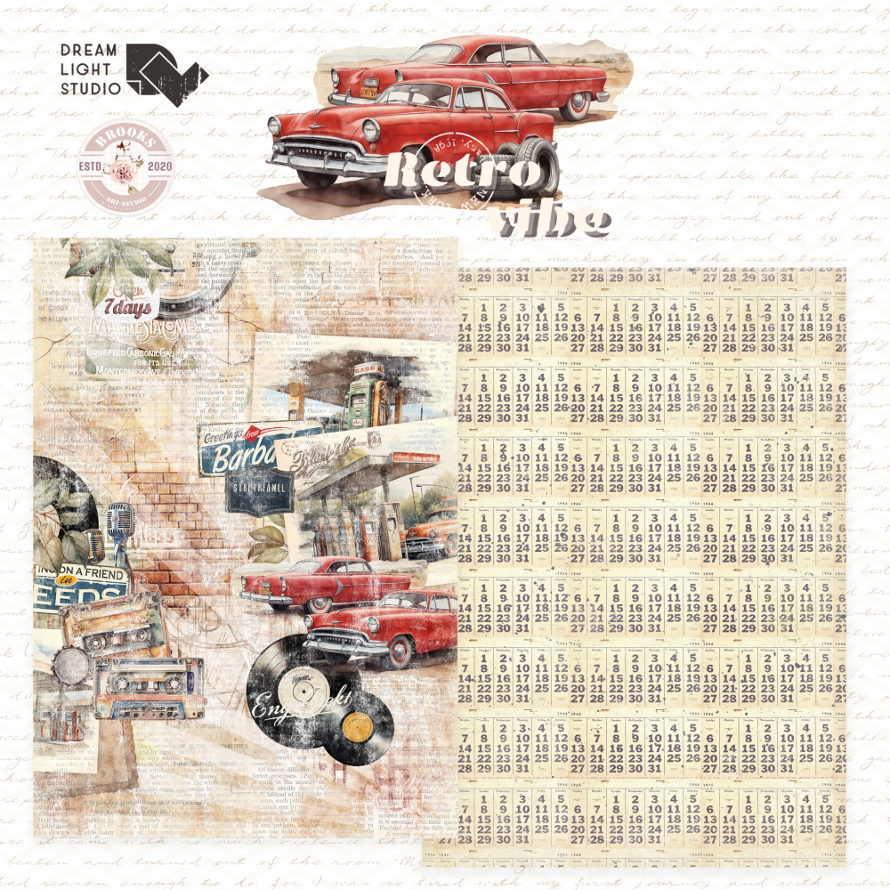 картинка Лист двусторонней бумаги DB0027-01 из коллекции "Retro Vibe", A4, пл. 190 г/м от магазина Компания+